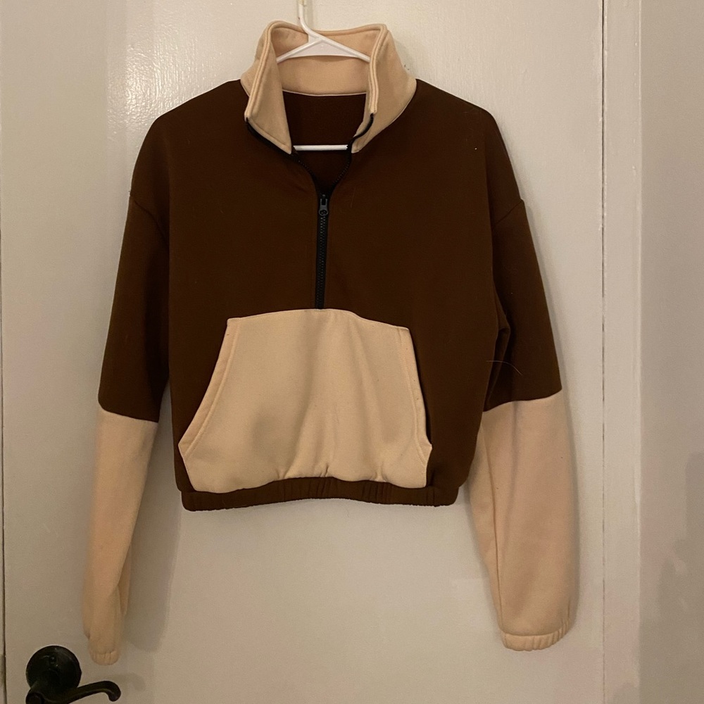 Colorbock Brown/Tan SHEIN Cropped Hoodie